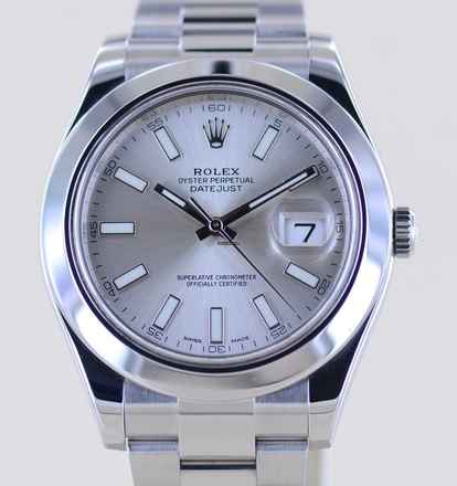  Rolex Datejust II Stahl Oyster Silver Stick Dial 41mm silber 116300 B+P 