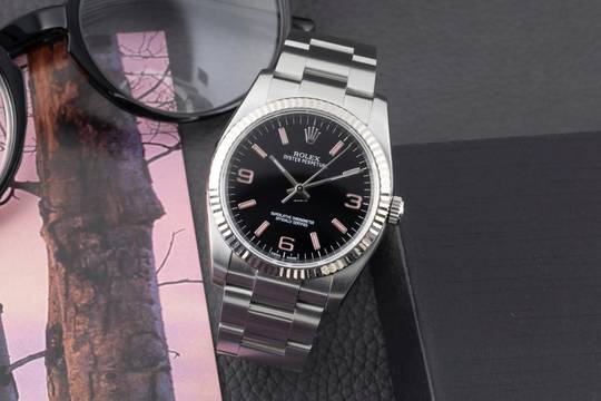  Rolex Oyster Perpetual 36 Black Dial Stahl Weissgold Herrenuhr Ref. 116034 B&P 