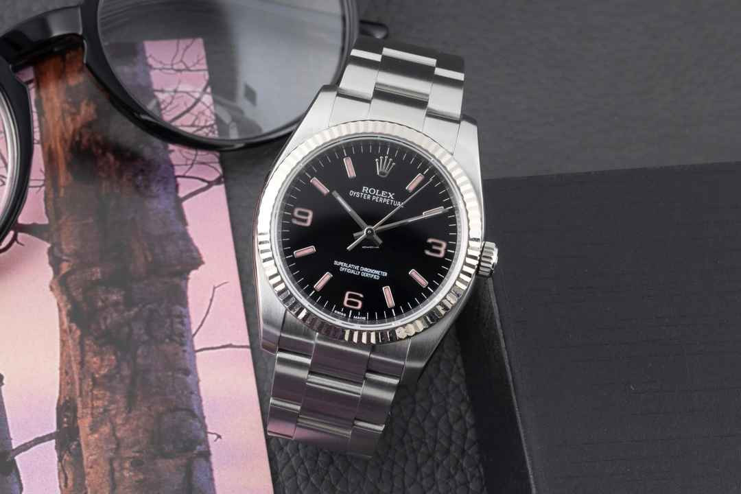  Rolex Oyster Perpetual 36 Black Dial Stahl Weissgold Herrenuhr Ref. 116034 B&P 