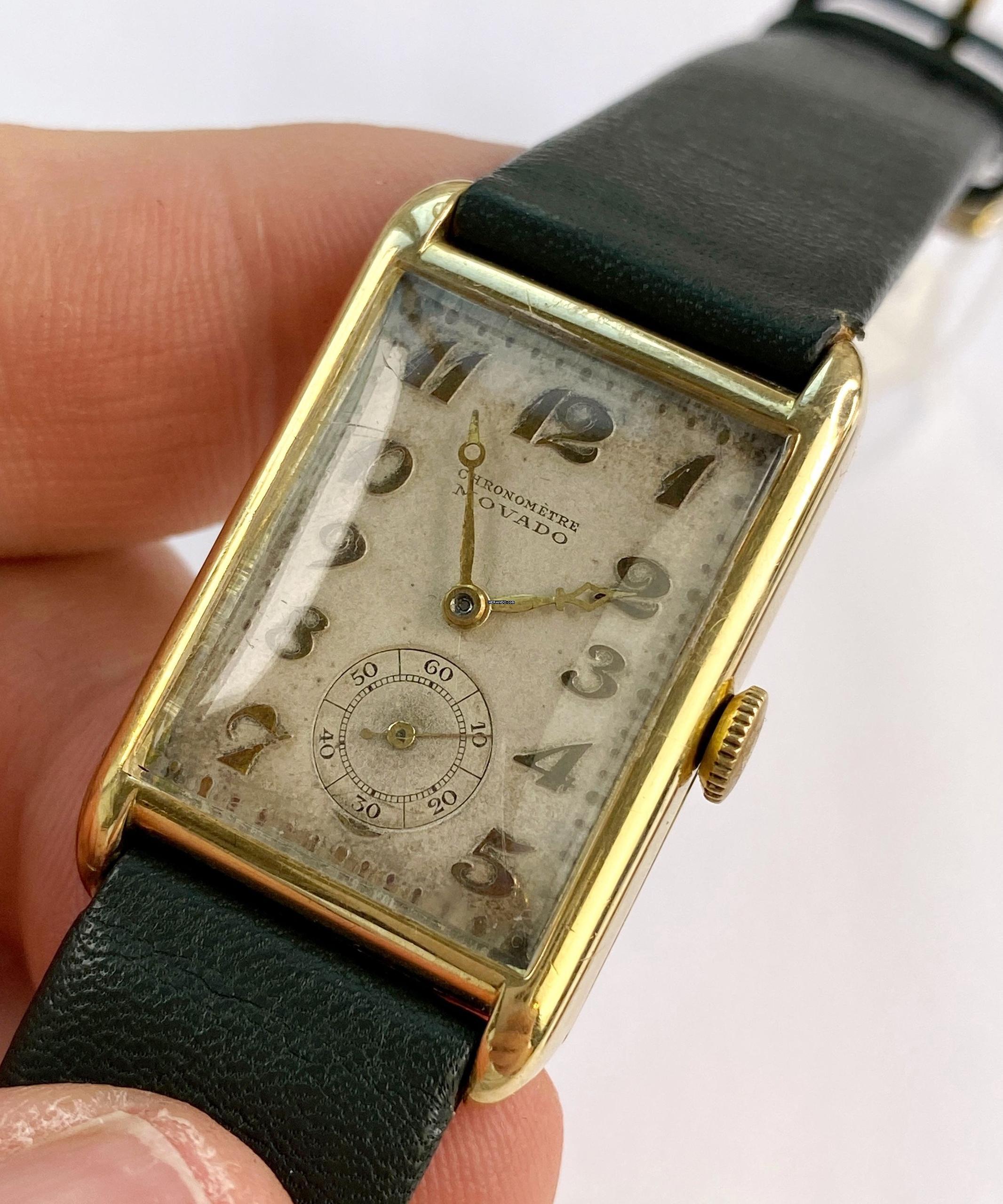 Thumbnail von Movado Serviced Vintage Chronometer Chronometre Tank Solid Gold Breguet-Numbered Dial
