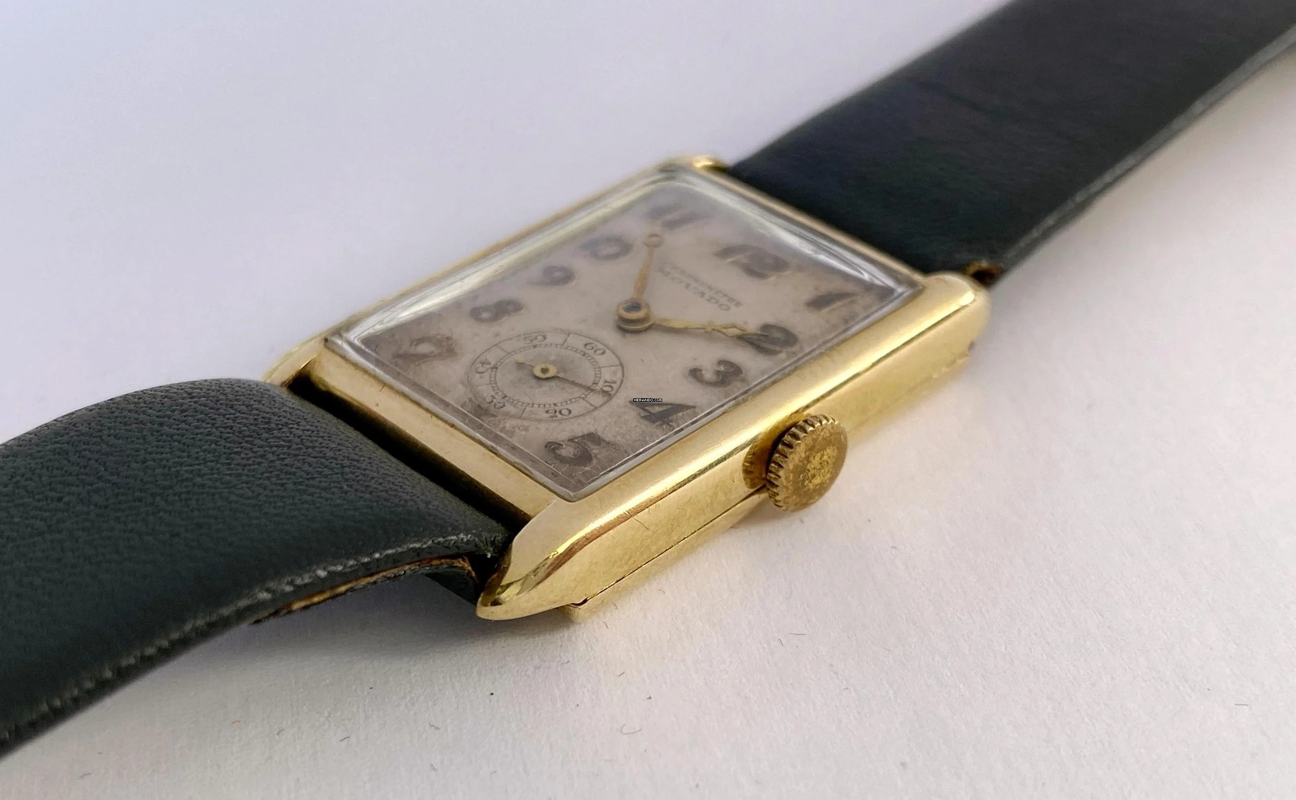 Thumbnail von Movado Serviced Vintage Chronometer Chronometre Tank Solid Gold Breguet-Numbered Dial
