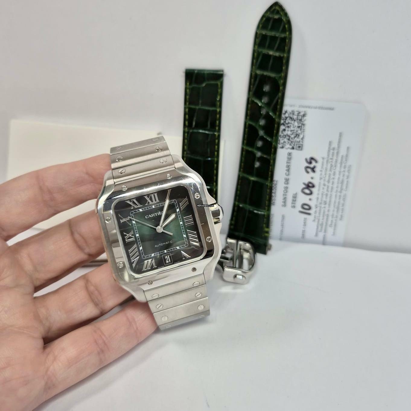  Cartier Santos Large Green Dial 2 Pulseiras 40mm Automático Completo 
