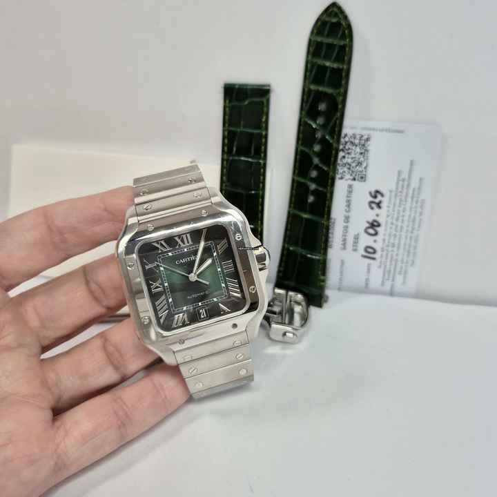  Cartier Santos Large Green Dial 2 Pulseiras 40mm Automático Completo 