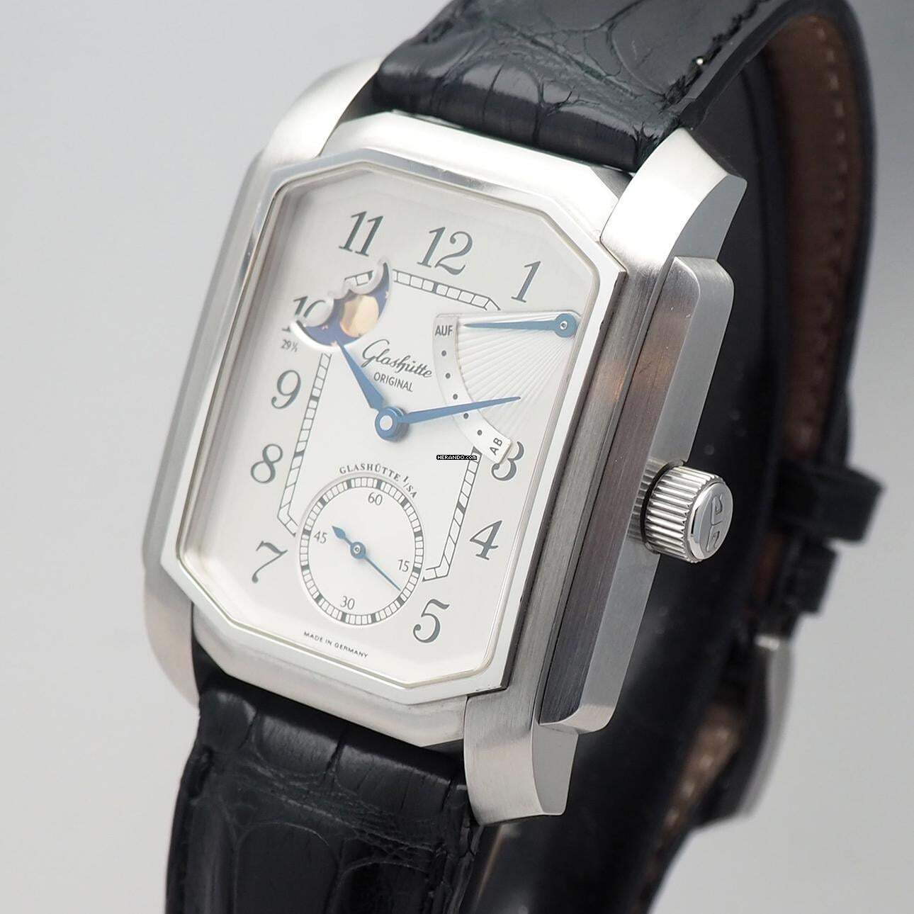 Thumbnail von Glashütte Original Senator Karrée 1845 Moonphase Auf/Ab - Reserche-De March Stahl/Leder B&P TOP