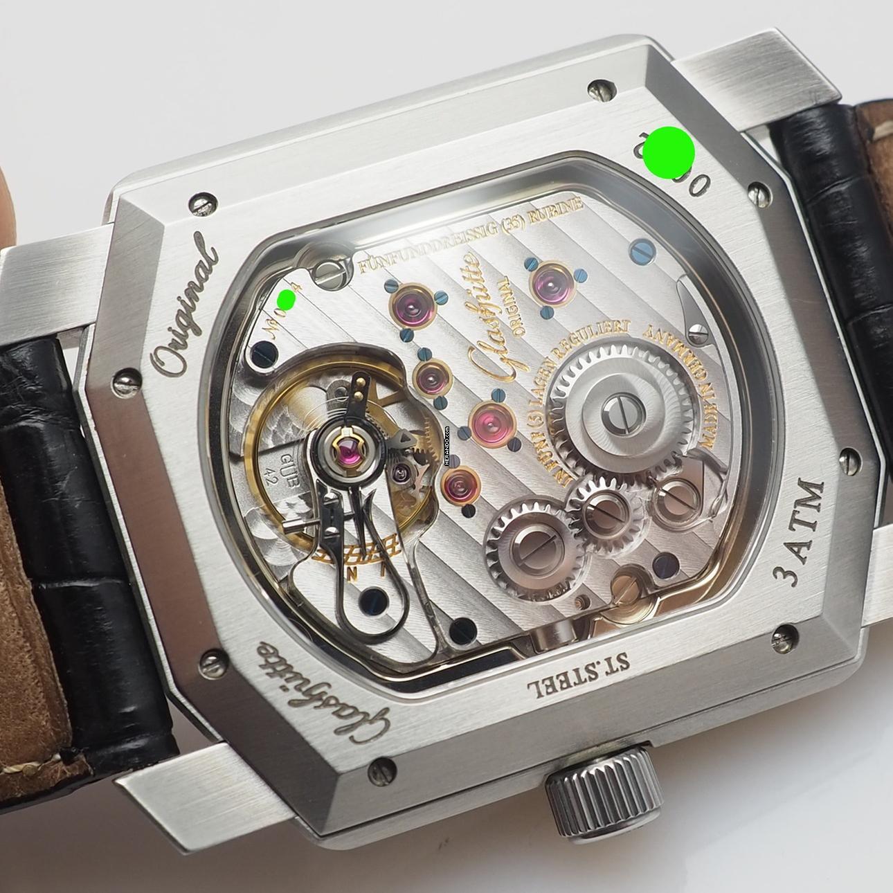 Thumbnail von Glashütte Original Senator Karrée 1845 Moonphase Auf/Ab - Reserche-De March Stahl/Leder B&P TOP