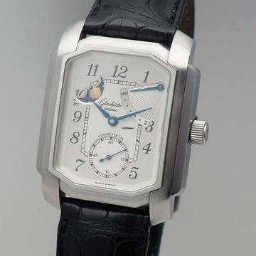 Glashütte Original Senator Karrée 1845 Moonphase Auf/Ab - Reserche-De March Stahl/Leder B&P TOP