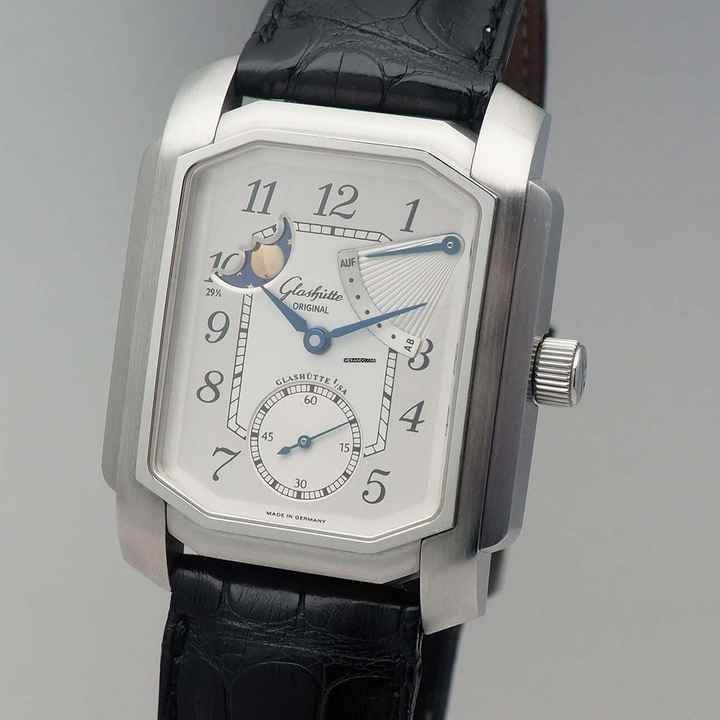  Glashütte Original Senator Karrée 1845 Moonphase Auf/Ab - Reserche-De March Stahl/Leder B&P TOP 