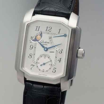  Glashütte Original Senator Karrée 1845 Moonphase Auf/Ab - Reserche-De March Stahl/Leder B&P TOP 