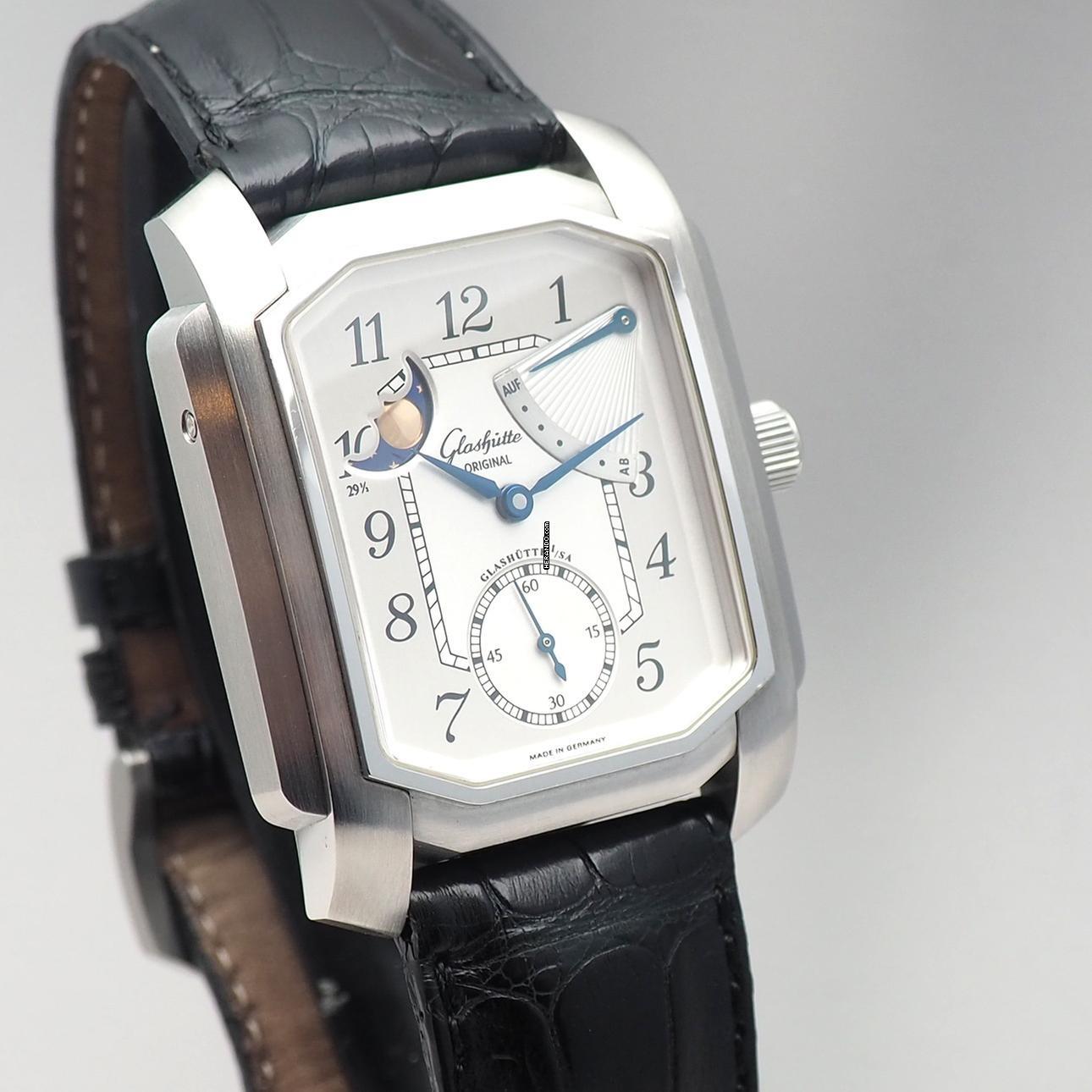 Thumbnail von Glashütte Original Senator Karrée 1845 Moonphase Auf/Ab - Reserche-De March Stahl/Leder B&P TOP