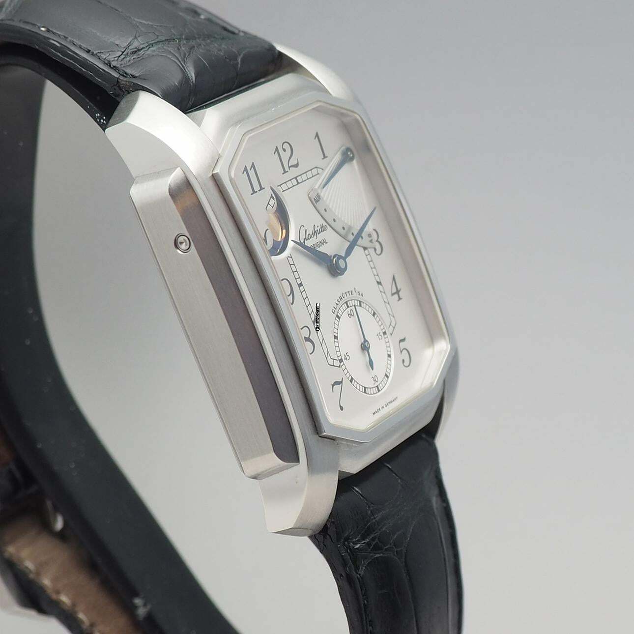 Thumbnail von Glashütte Original Senator Karrée 1845 Moonphase Auf/Ab - Reserche-De March Stahl/Leder B&P TOP