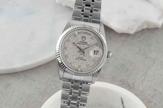  Tudor Prince Date Day Automatik Edelstahl / Weissgold Diamonds Ref. 76214 