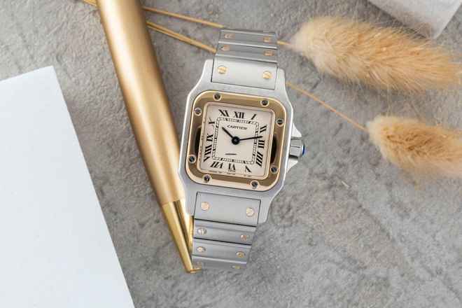  Cartier Santos Galbée Lady Stahl / Gold Saphirglas Ref. W20012C4 Box 