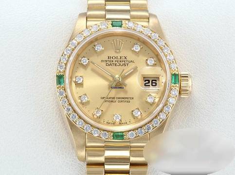  Rolex Lady-Datejust Gelbgold 750 Diamanten Smaragde 69078 Automatik 18kt Yellow Gold Damen President-band Chronometer Oyster 