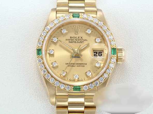 Rolex Lady-Datejust Gelbgold 750 Diamanten Smaragde 69078 Automatik 18kt Yellow Gold Damen President-band Chronometer Oyster 