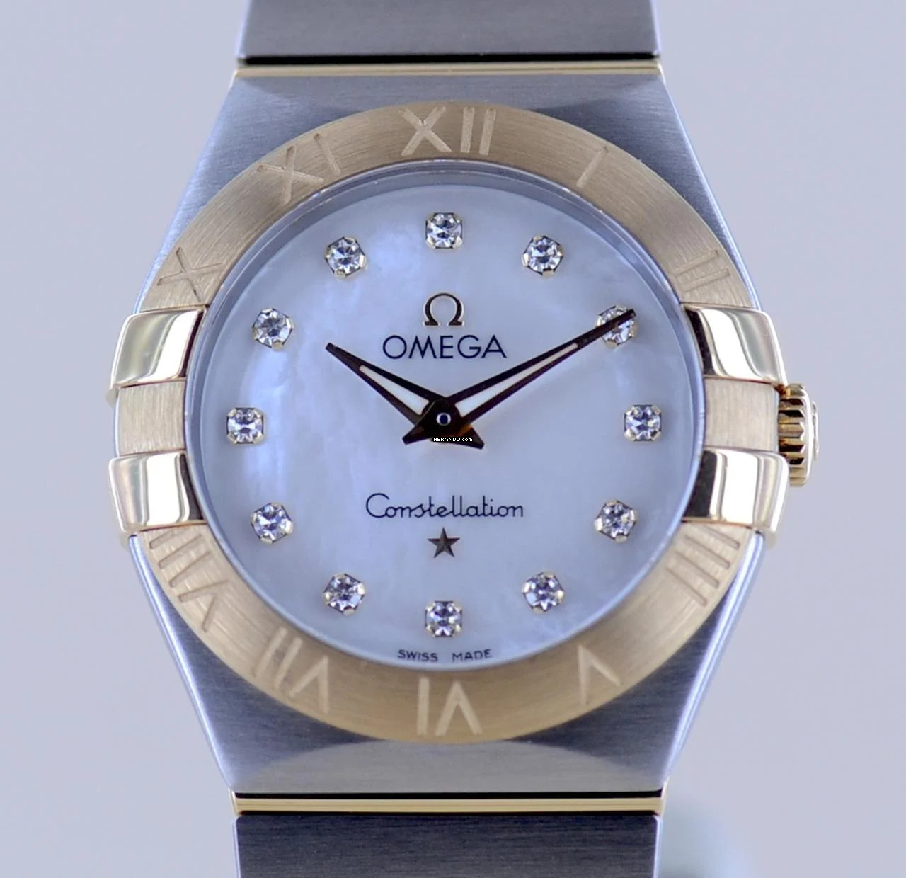  Omega Constellation Quartz Stahl Gold MOP Diamond Dial Quarz Lady Klassiker 