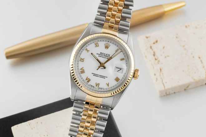  Rolex Datejust 36 Oyster Perpetual Stahl / Gold Automatik Ref 16013 Box Vintage 