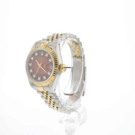  Rolex Lady-Datejust 26 Steel/Gold Red Vignette Diamond Dial 
