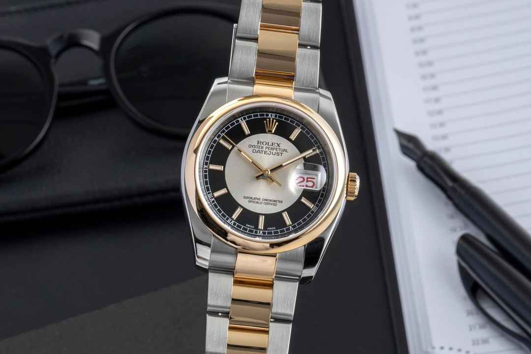  Rolex Datejust 36 Stahl / Gold Tuxedo Dial Automatik Ref. 116203 F-Serie B&P 2005 
