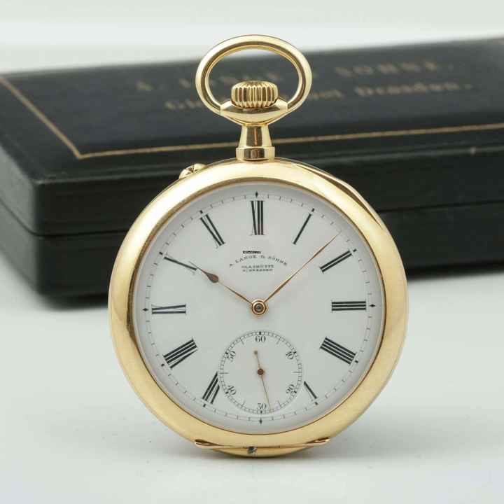  A. Lange & Söhne Qualität 1A 18k Gold Taschenuhr Retailed by F. Krüssmann y Cia. Rio de Janeiro 1906 Hergestellt für den Südamerikanischen Markt 