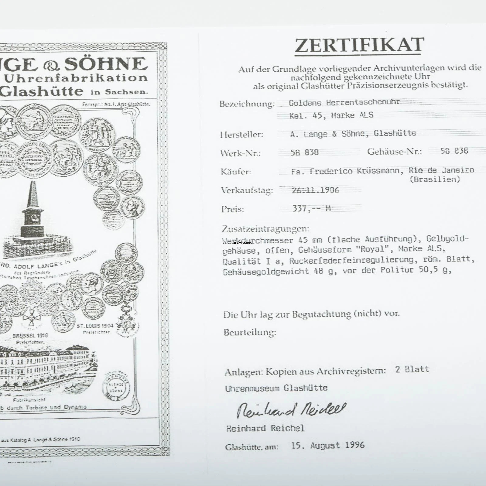 Thumbnail von A. Lange & Söhne Qualität 1A 18k Gold Taschenuhr Retailed by F. Krüssmann y Cia. Rio de Janeiro 1906 Hergestellt für den Südamerikanischen Markt