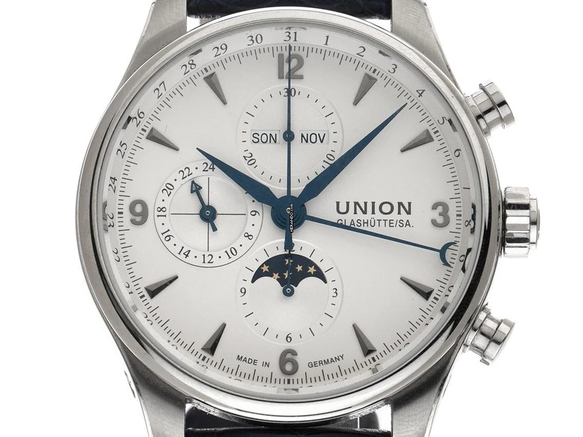 Thumbnail von Union Glashütte Belisar Chronograph Ref.D009425A 2021 Full Set wie Neu Vintage Belisar Chronograph Vollkalender Mondphase Krokoleder Faltschließe