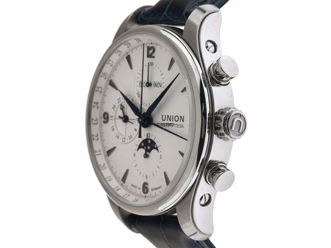 Thumbnail von Union Glashütte Belisar Chronograph Ref.D009425A 2021 Full Set wie Neu Vintage Belisar Chronograph Vollkalender Mondphase Krokoleder Faltschließe