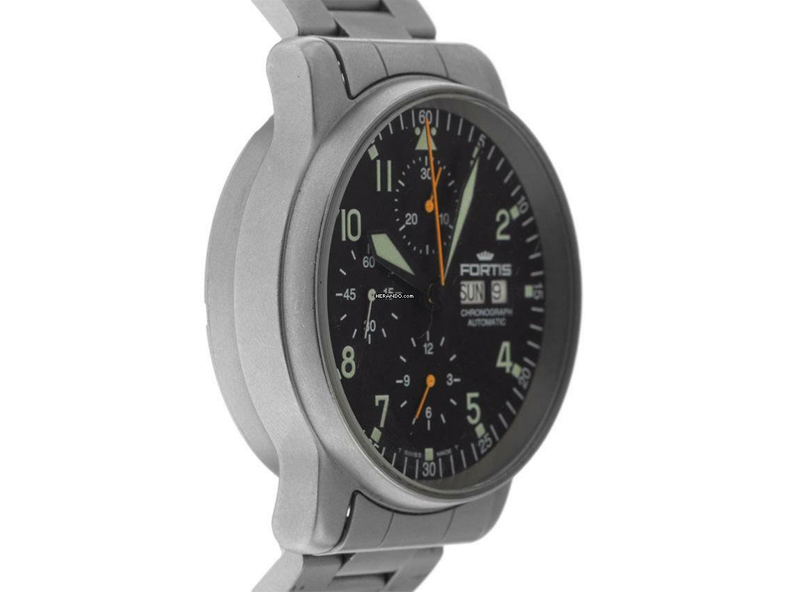 Thumbnail von Fortis Flieger (Submodel) Day-Date Ref.597.10.141 1995 Box&Beschreibung sehr gut Vintage Flieger Day-Date Chronograph Glasboden