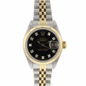  Rolex Lady-Datejust 26 Steel/Gold Jubilee Black Diamond Dial 