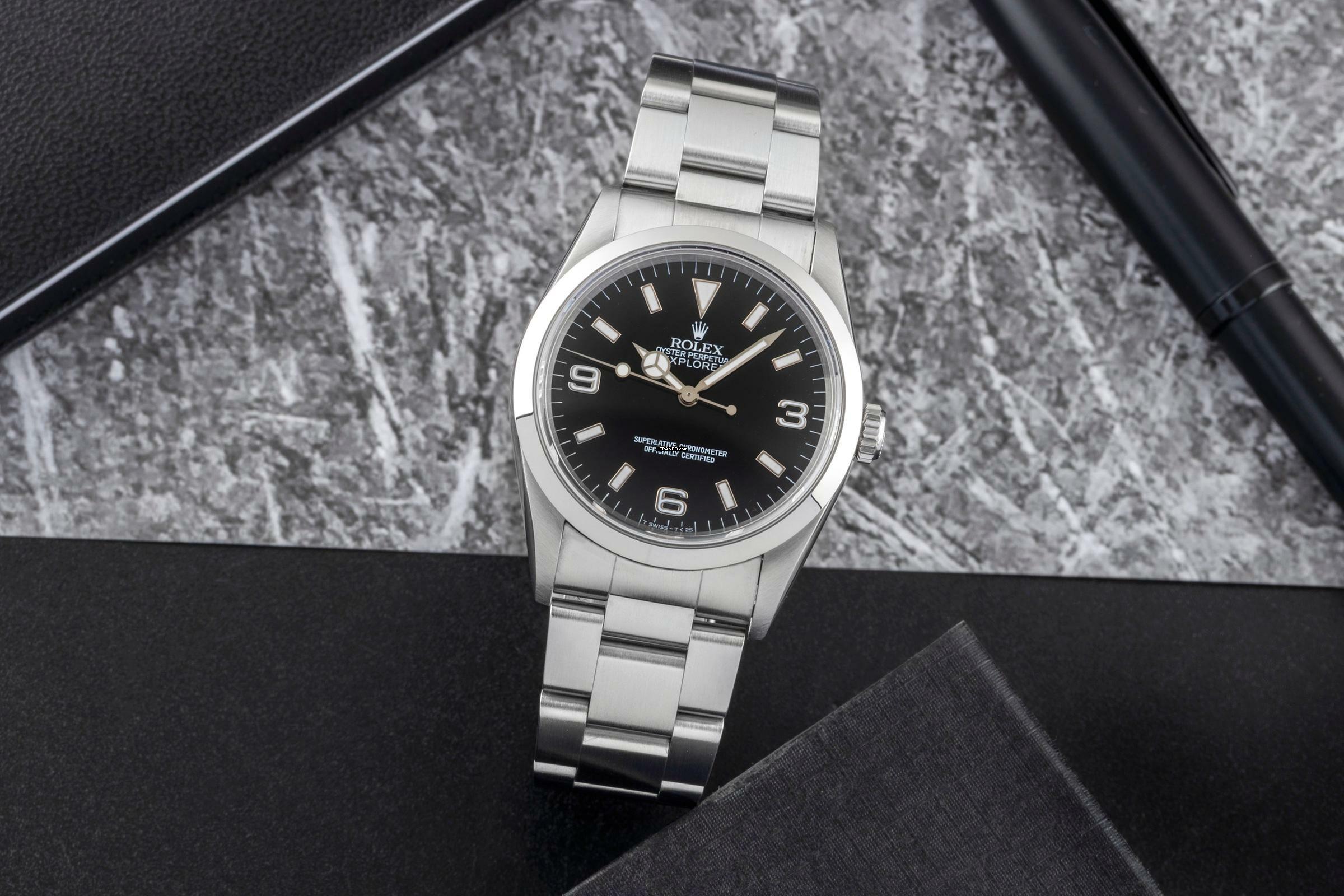  Rolex Explorer 36 Black Dial Oyster Stahl Automatik Ref.14270 Box & Papiere 1996 