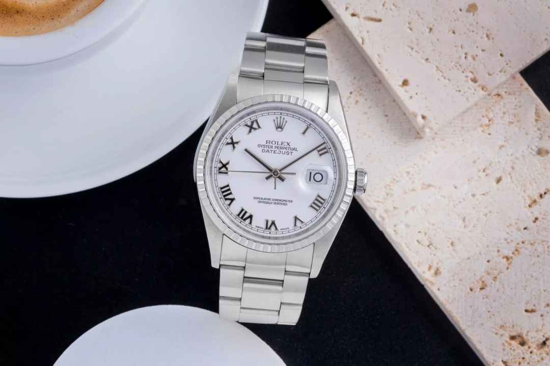  Rolex Datejust 36 White Dial Oyster Stahl Automatik Herrenuhr Ref.16220 F-Serie 