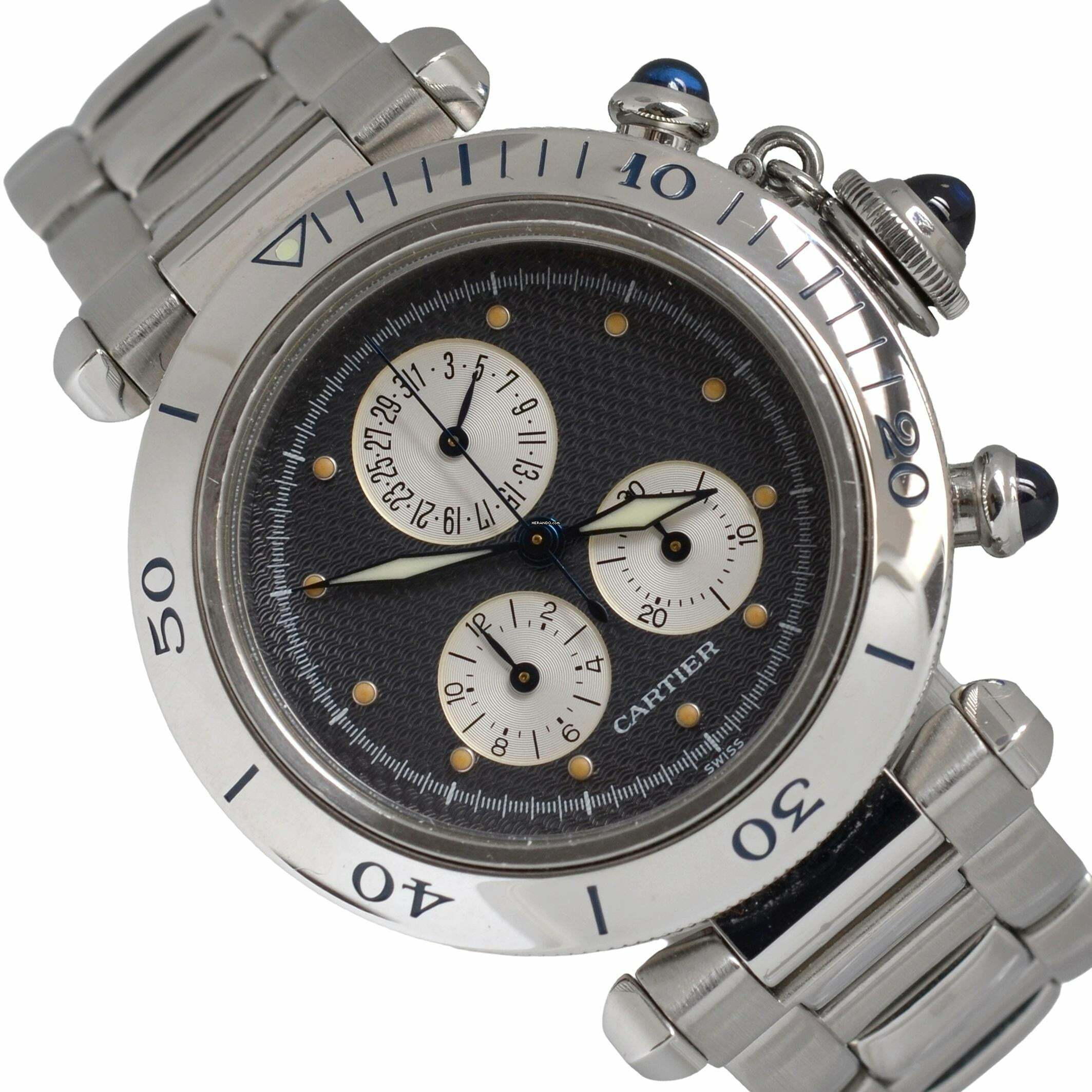  Cartier Pasha 1352 chronograph 35MM Gray dial quartz year 1999 