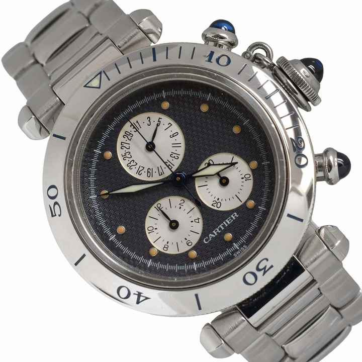  Cartier Pasha 1352 chronograph 35MM Gray dial quartz year 1999 