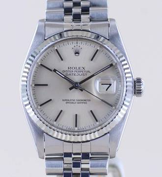  Rolex Datejust 36 16014 silver Stick dial Jubiléband Stahl Weißgold 1978 