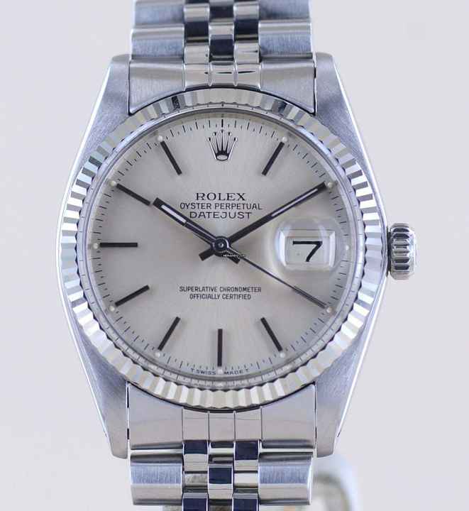 Rolex Datejust 36 16014 silver Stick dial Jubiléband Stahl Weißgold 1978 