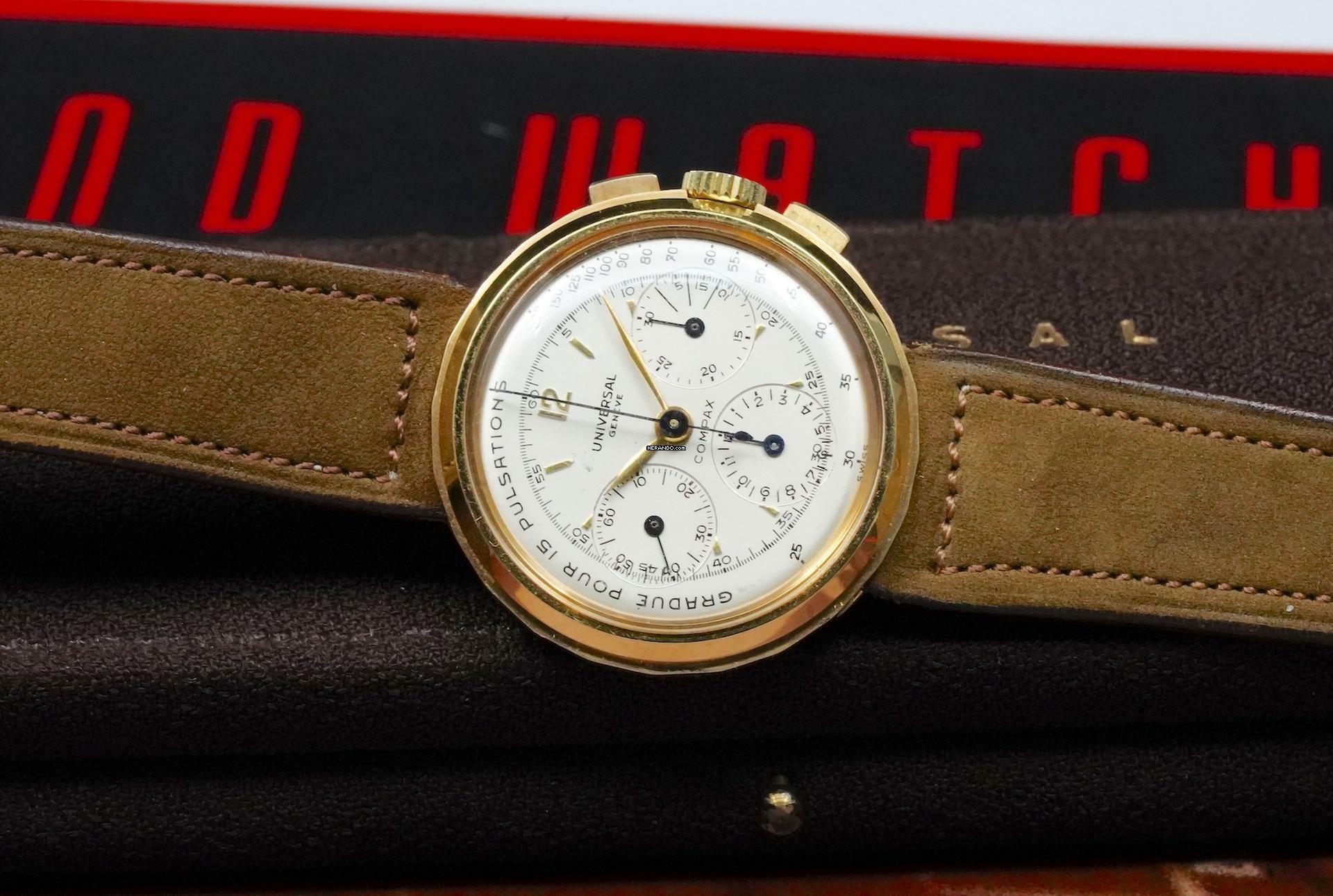 Thumbnail von Universal Genève Compax SUPER RARE COMPAX CHRONO 18K DISCO VOLANTE WITH PULSATIONS DIAL VINTAGE