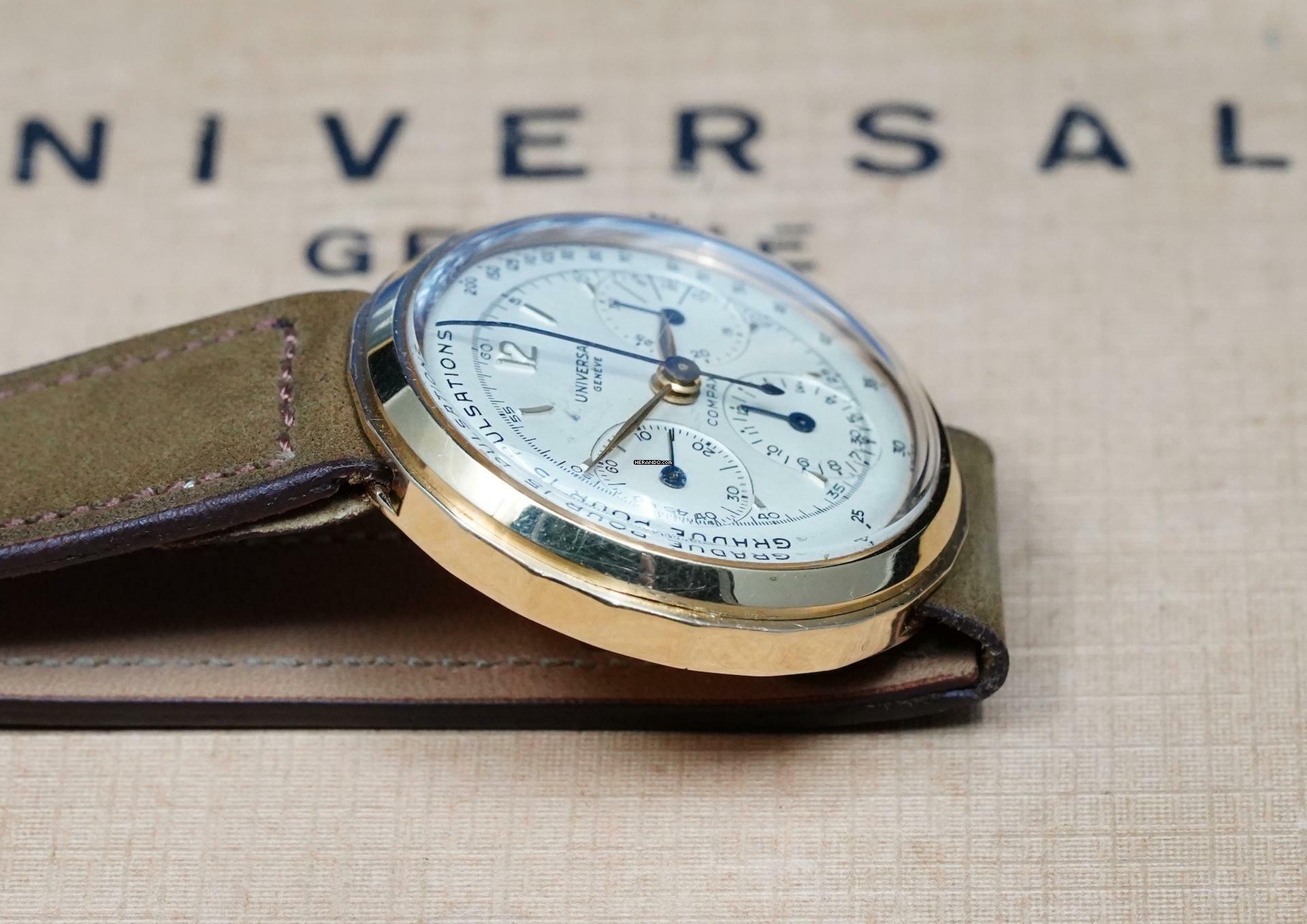 Thumbnail von Universal Genève Compax SUPER RARE COMPAX CHRONO 18K DISCO VOLANTE WITH PULSATIONS DIAL VINTAGE