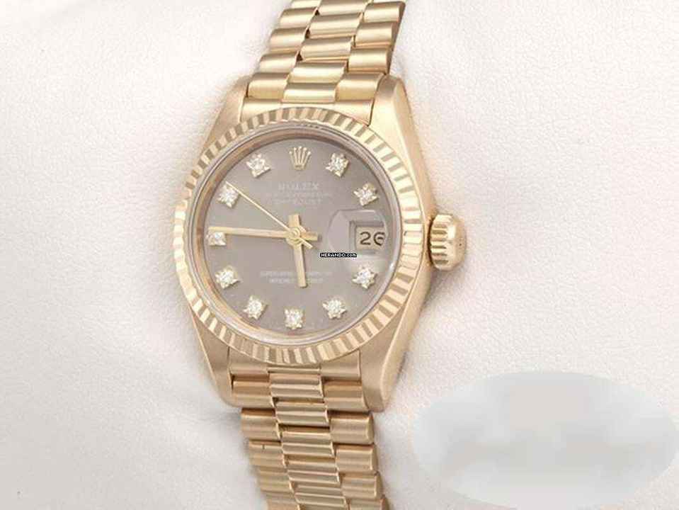  Rolex Lady-Datejust Gelbgold 750 Diamanten Automatik Gold Damen 18kt Yellow Gold President-band Chronometer Oyster 