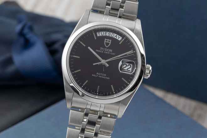  Tudor Prince Date Day Black Dial Edelstahl Automatik Ref. 76200 Papiere 2013 