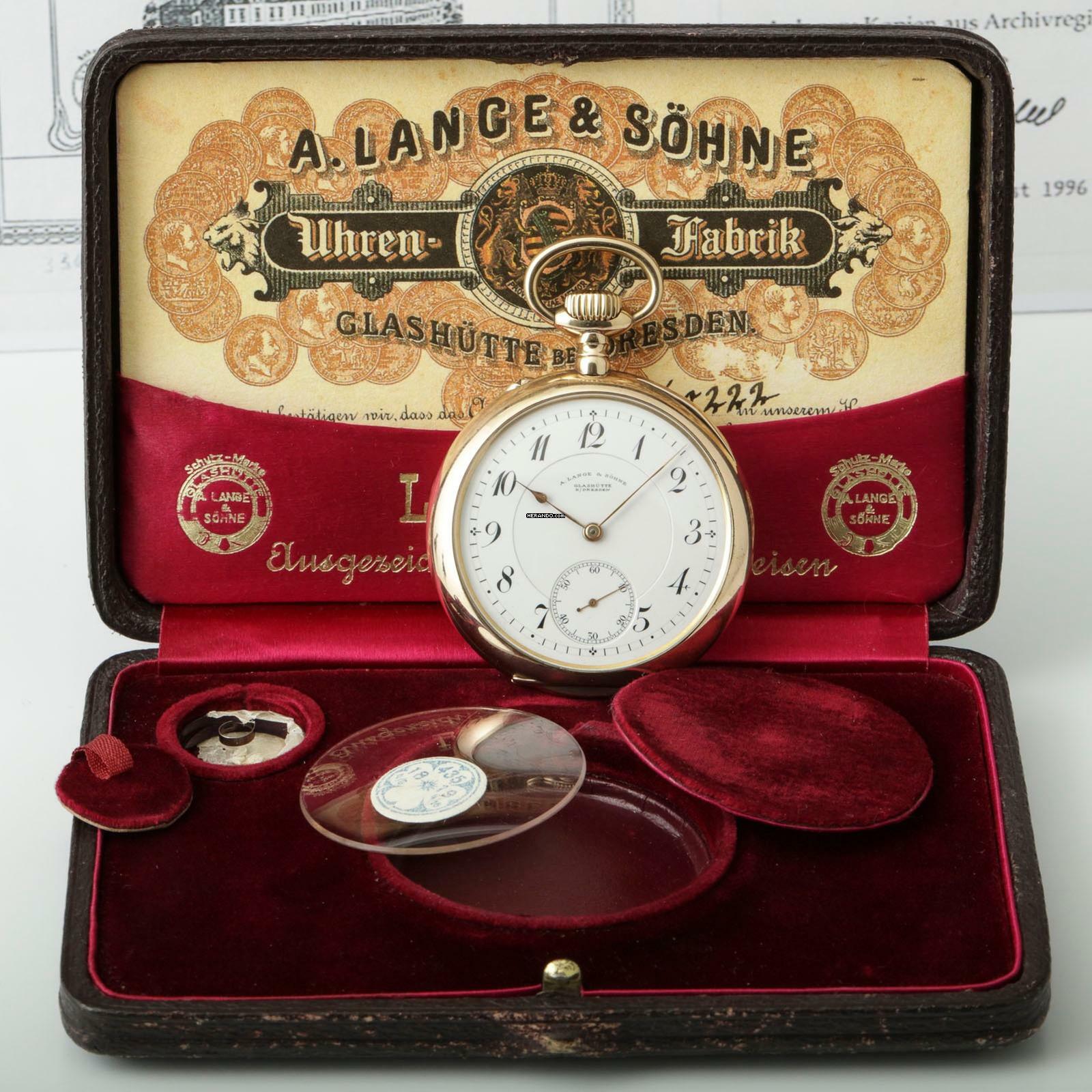 Thumbnail von A. Lange & Söhne Qualität 1A 18k Gold Taschenuhr-Original Etui und Zertifikat 1907 BOX and Pappers