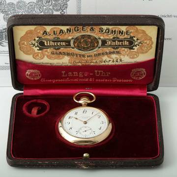  A. Lange & Söhne Qualität 1A 18k Gold Taschenuhr-Original Etui und Zertifikat 1907 BOX and Pappers 