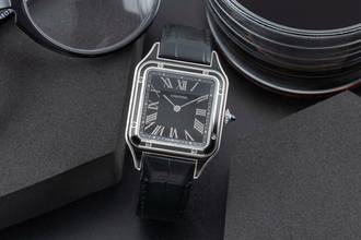 Thumbnail von Cartier Santos Dumont Black Lacquer Handaufzug Herrenuhr Ref. WSSA0046 B&P 2023