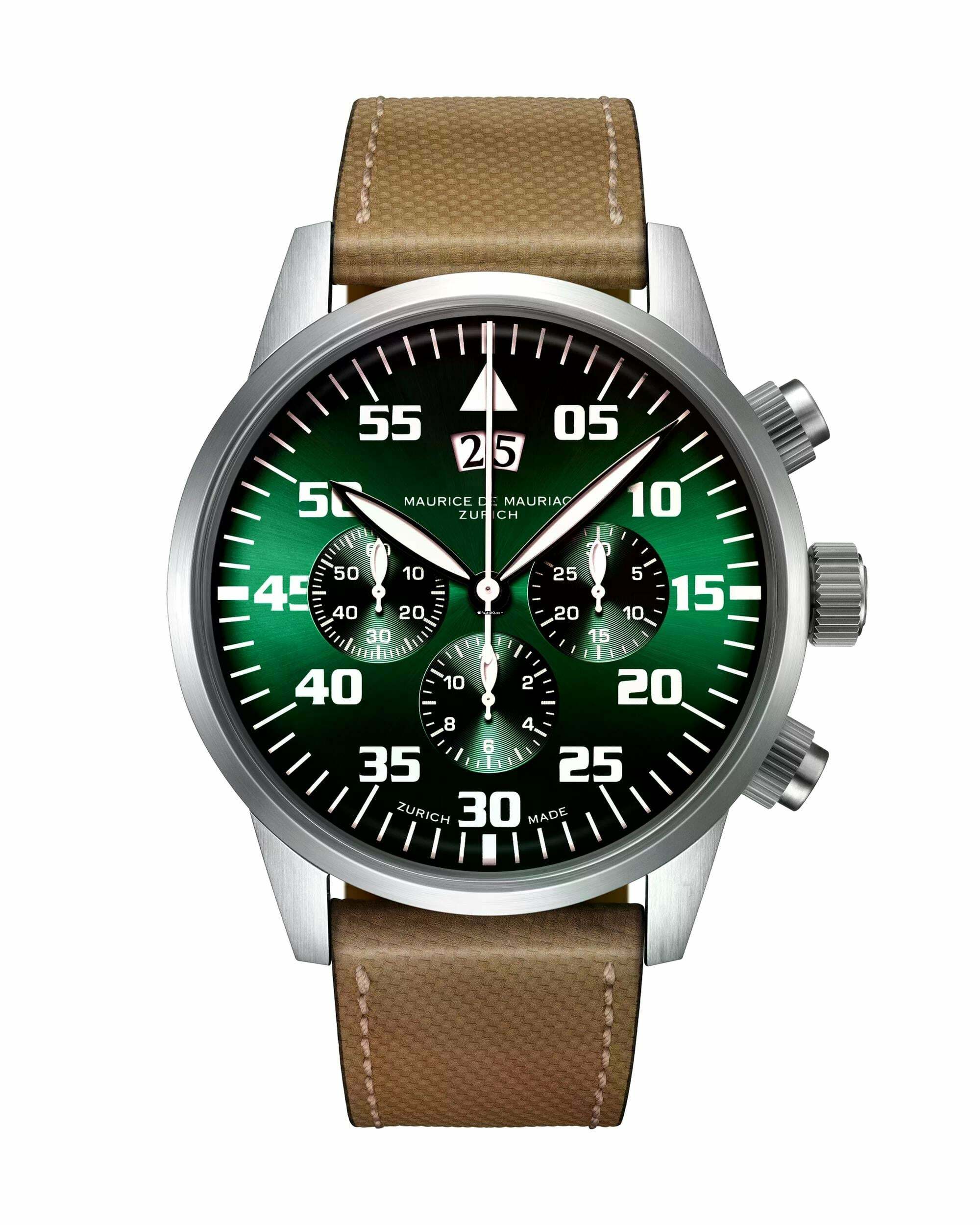 Maurice de Mauriac Chrono Modern Stahl “Big Date” Smaragd Grün optional in schwarz