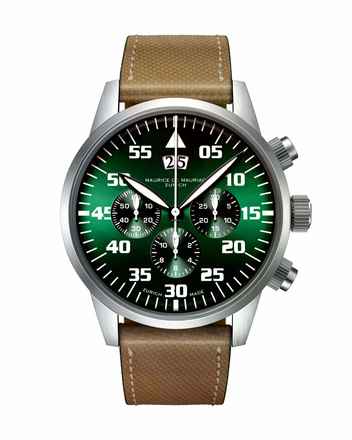  Maurice de Mauriac Chrono Modern Stahl “Big Date” Smaragd Grün optional in schwarz 