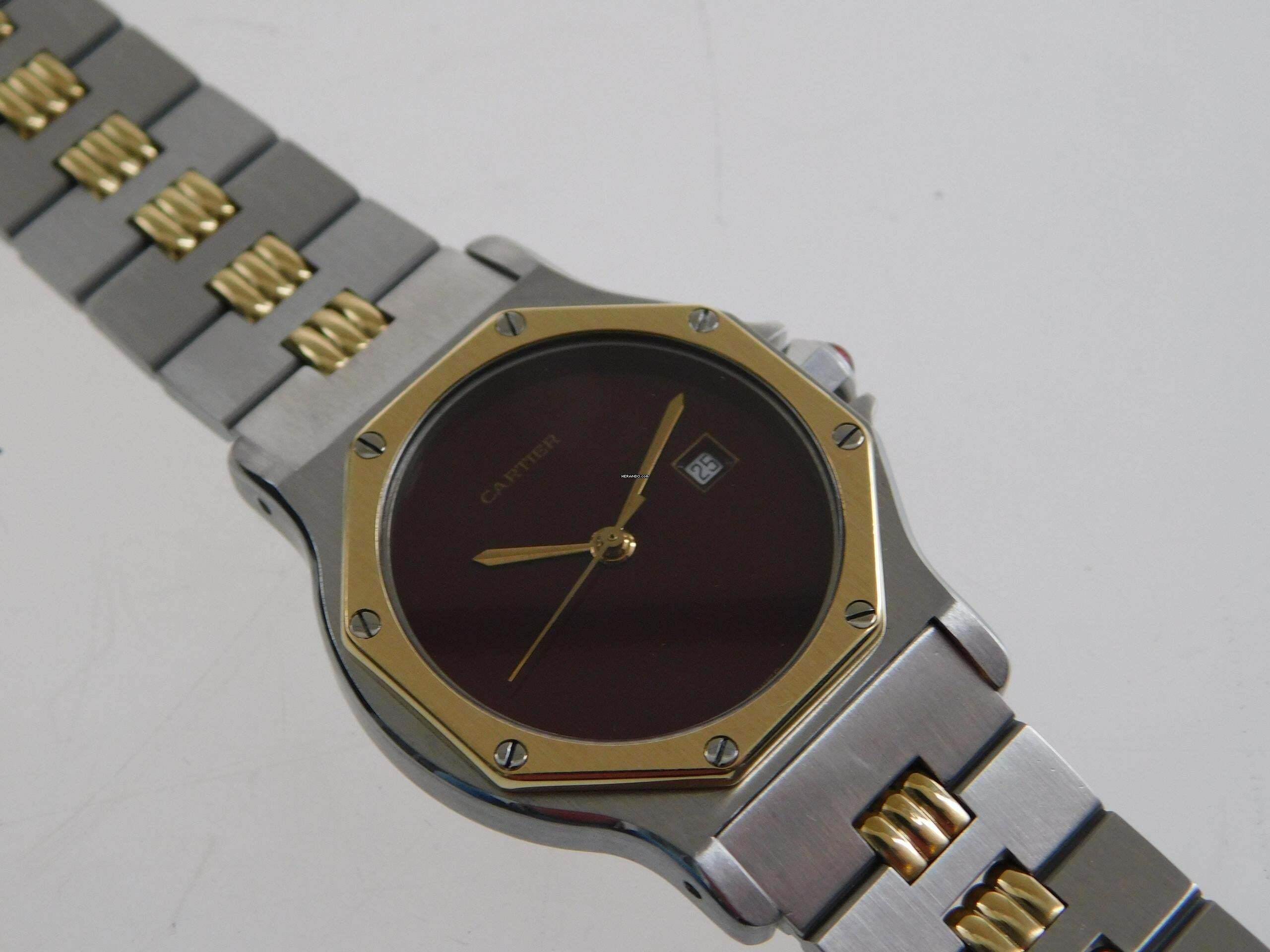 Thumbnail von Cartier Santos Octagon Burgundy Automatik XL 30mm Stahl Gold im Top Zustand langes strammes Band perfektes Burgundy Dial 30 mm