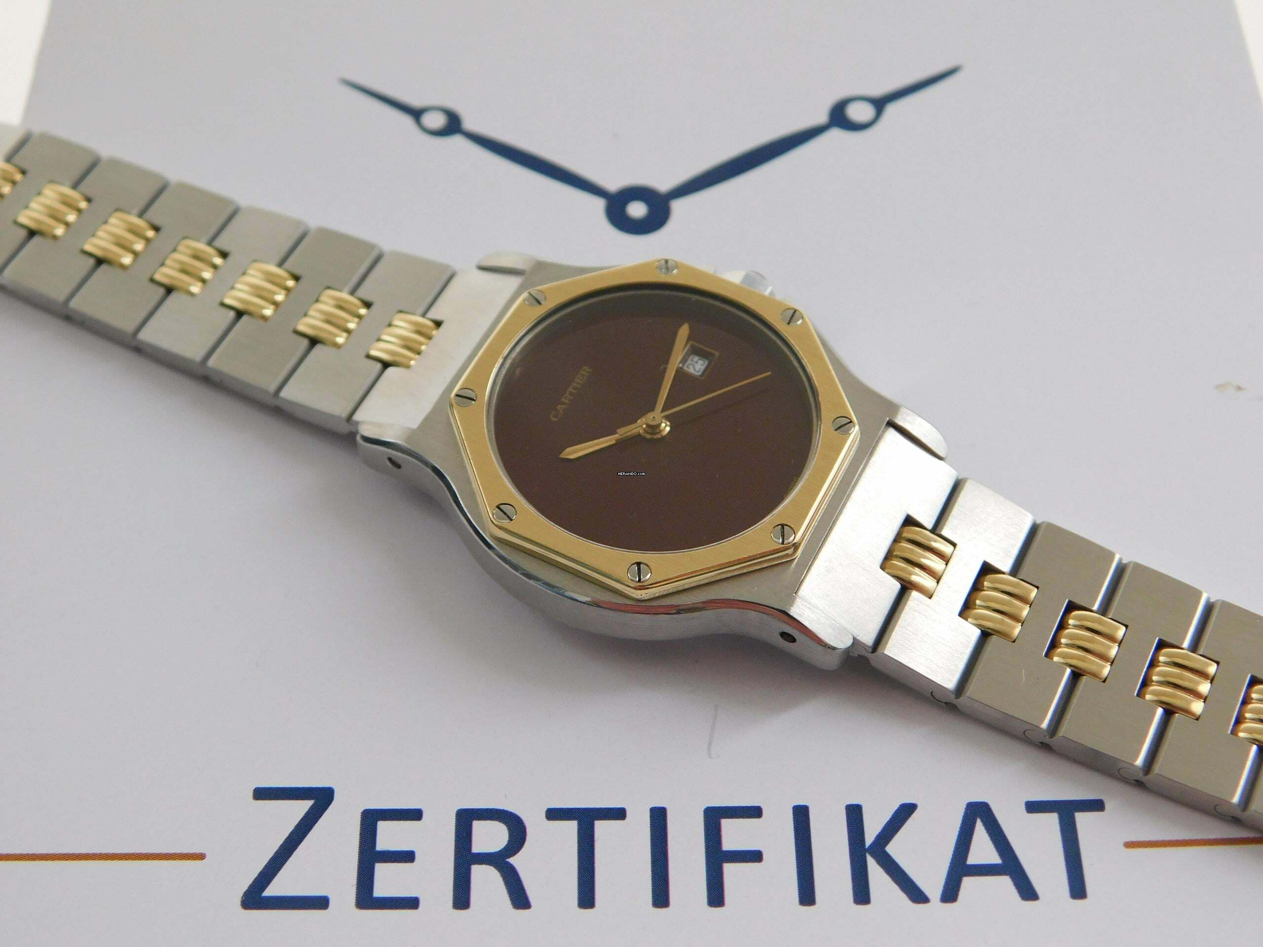 Thumbnail von Cartier Santos Octagon Burgundy Automatik XL 30mm Stahl Gold im Top Zustand langes strammes Band perfektes Burgundy Dial 30 mm