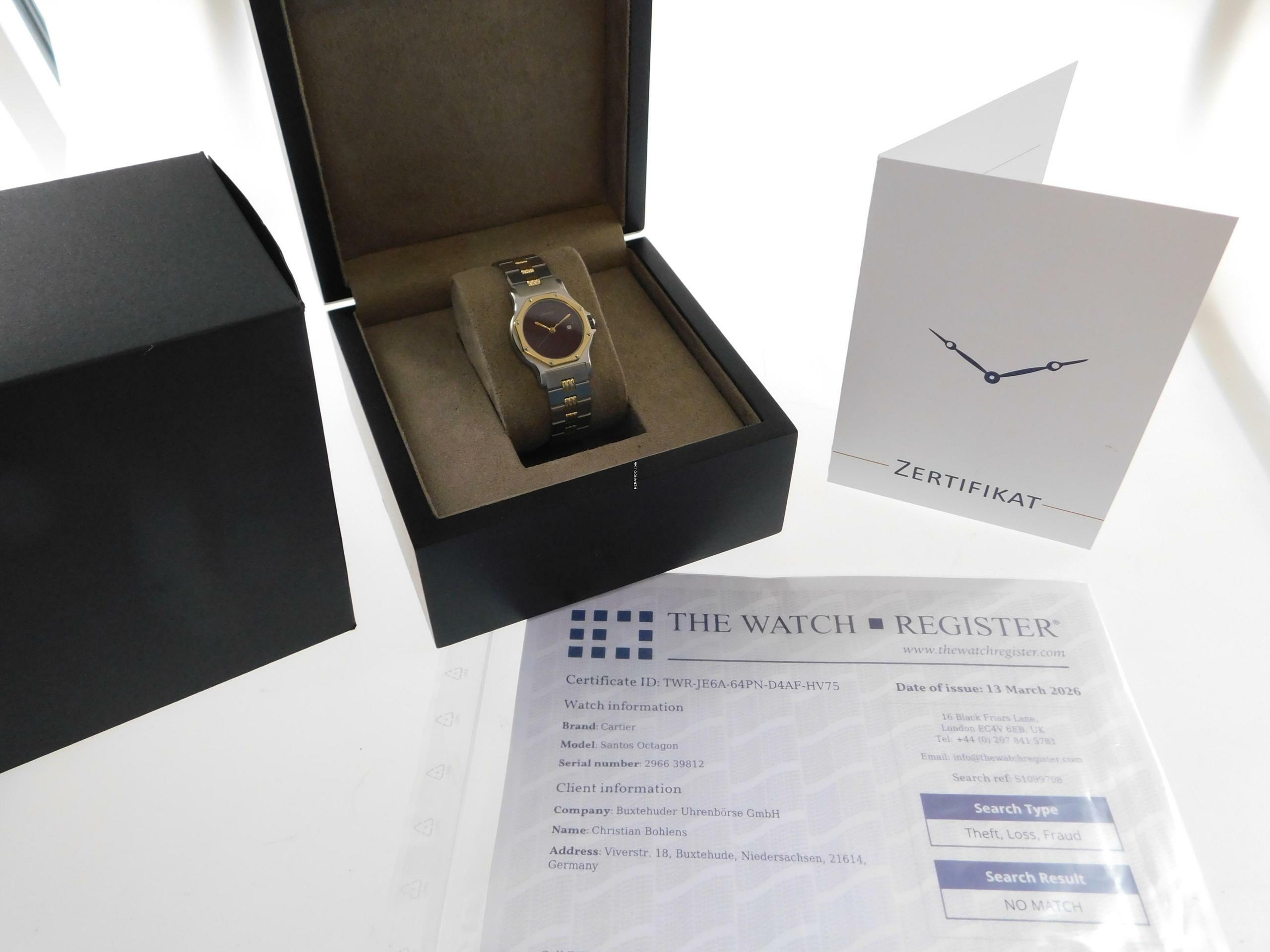 Thumbnail von Cartier Santos Octagon Burgundy Automatik XL 30mm Stahl Gold im Top Zustand langes strammes Band perfektes Burgundy Dial 30 mm