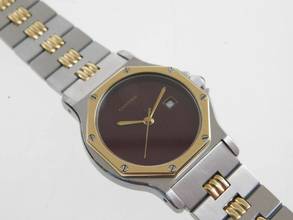 Thumbnail von Cartier Santos Octagon Burgundy Automatik XL 30mm Stahl Gold im Top Zustand langes strammes Band perfektes Burgundy Dial 30 mm