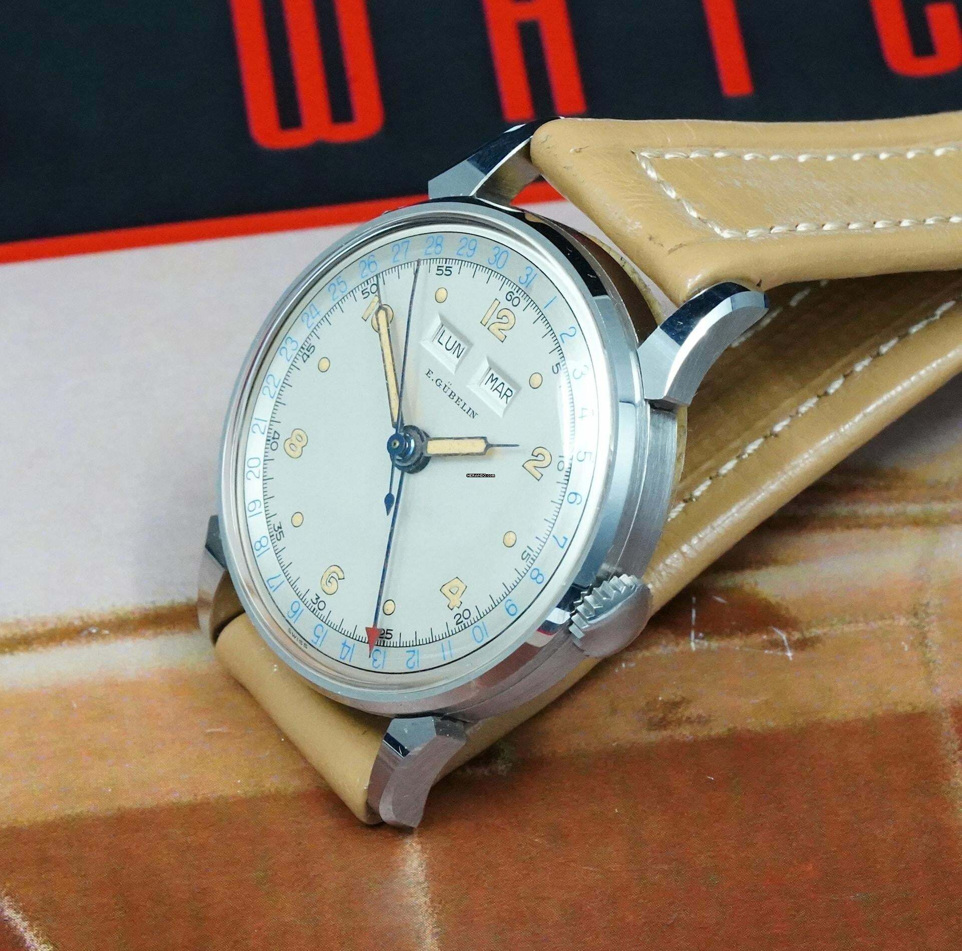 Gubelin STUNNING NOS NEW TRIPLE DATE CALENDAR FROM THE 50'S RARE VINTAGE