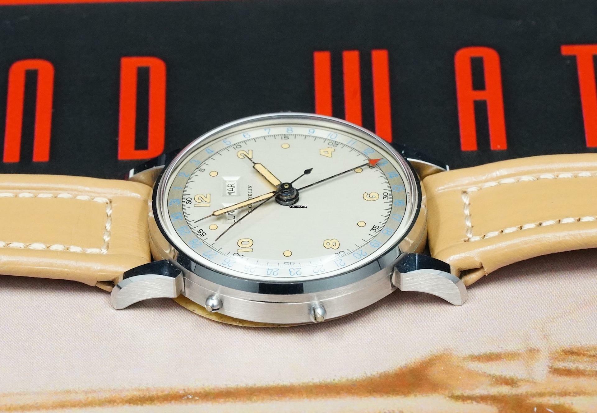 Thumbnail von Gubelin STUNNING NOS NEW TRIPLE DATE CALENDAR FROM THE 50'S RARE VINTAGE