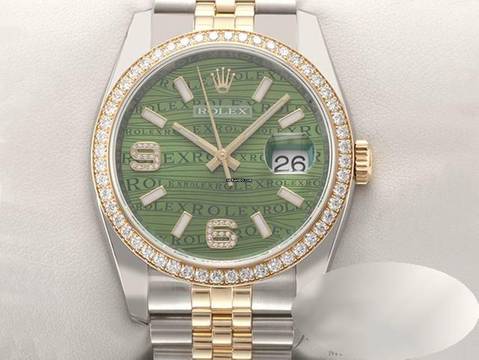  Rolex Datejust 36 36mm 116243 2016 Lc100 Stahl Gelbgold 750 Grün Wave Diamanten 